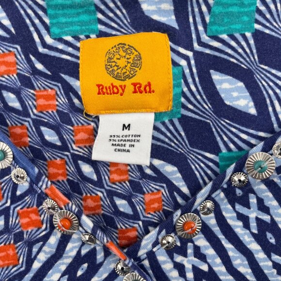 Ruby Rd. Womens Long Sleeve Geometric Print Tunic Top size Medium - Picture 3 of 4